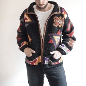 Vintage Aztec Pattern Hand Knit Jacket